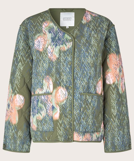 gesteppte, gemusterte Jacke mit Knopfverschluss, D. Lichen Green