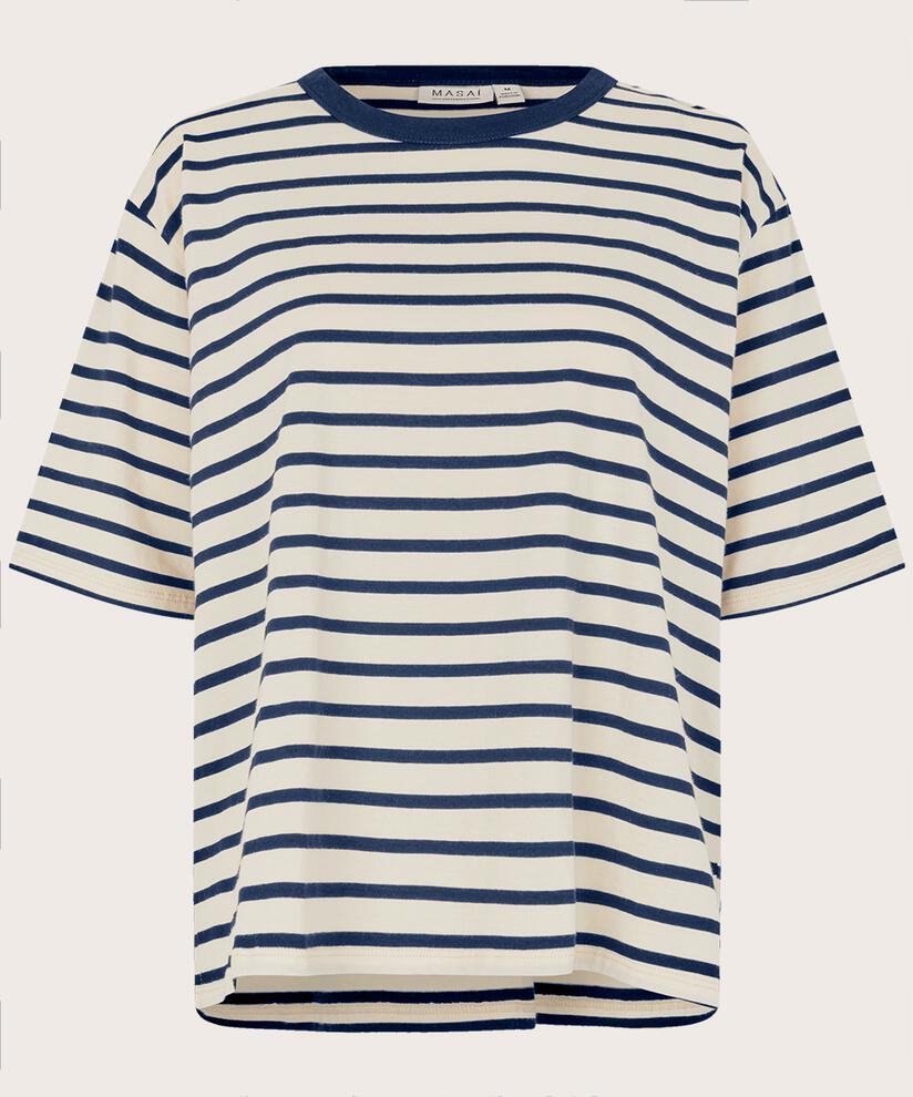 gestreiftes T-Shirt mit Rundhals, Navy Blazer