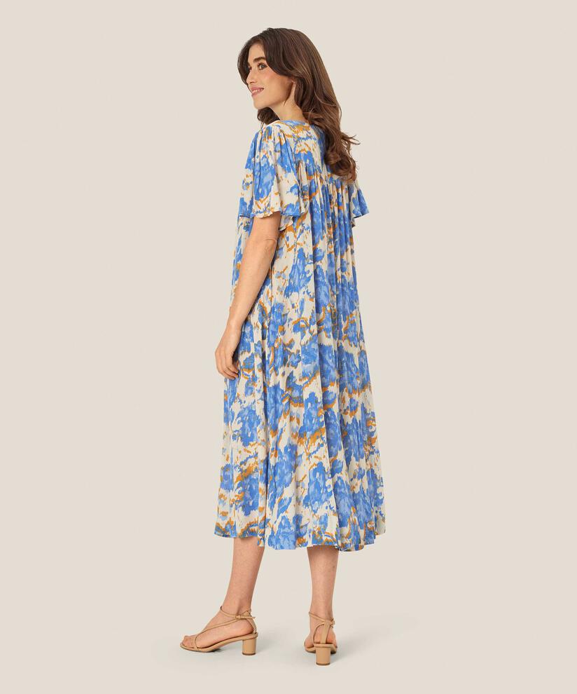 gemustertes Viskosekleid mit vielen Falten, Nebulas Blue