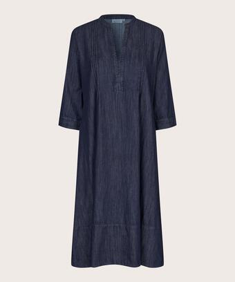 Jeanskleid mit tiefem V-Ausschnitt, Dark Denim