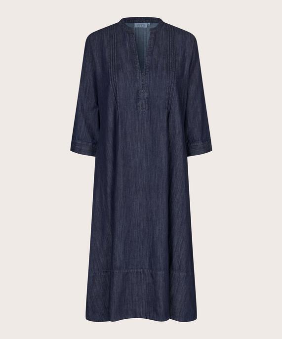 Jeanskleid mit tiefem V-Ausschnitt, Dark Denim