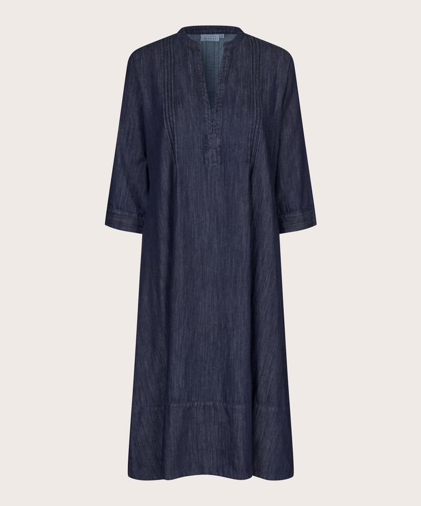Jeanskleid mit tiefem V-Ausschnitt, Dark Denim