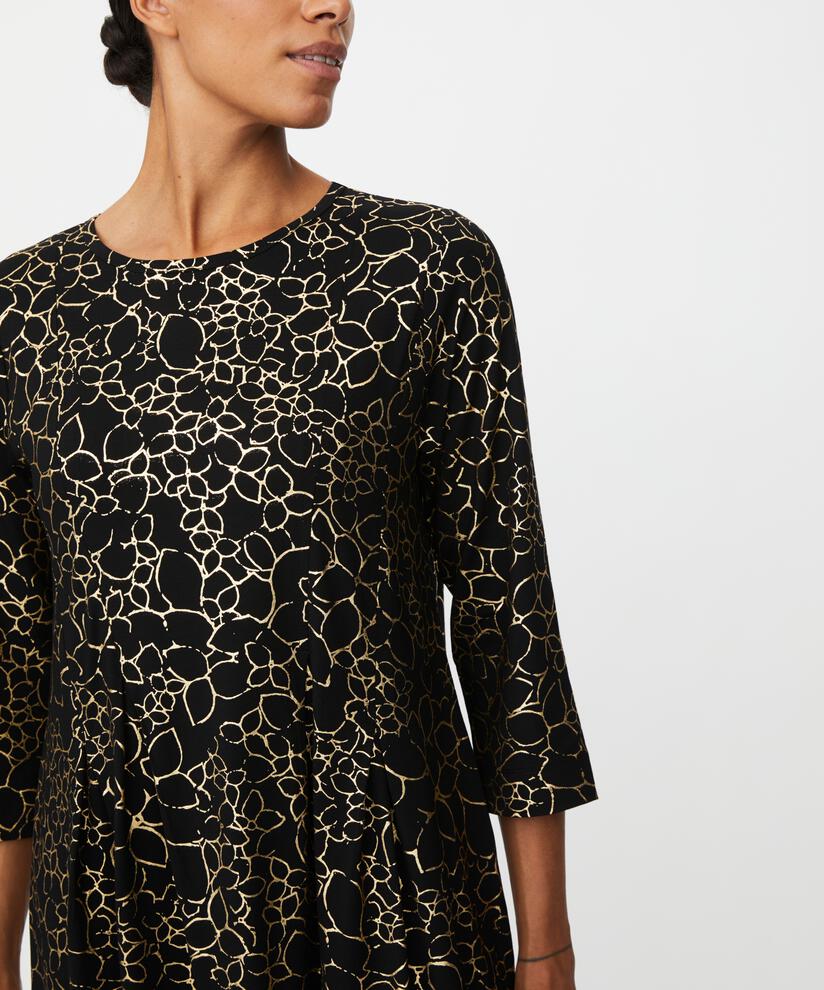 Bedrucktes Jerseykleid Mit Falten Vorne, Gold