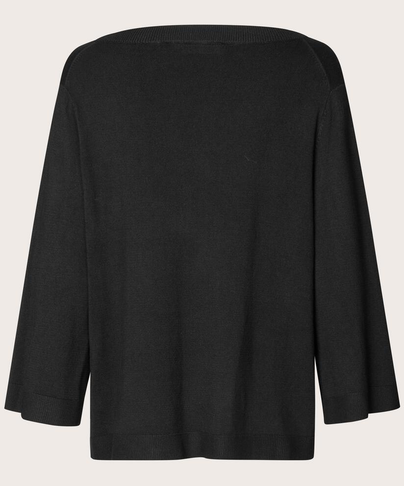 Strickpullover mit weiten Ärmeln und tiefem Rundhalsausschnitt, Black