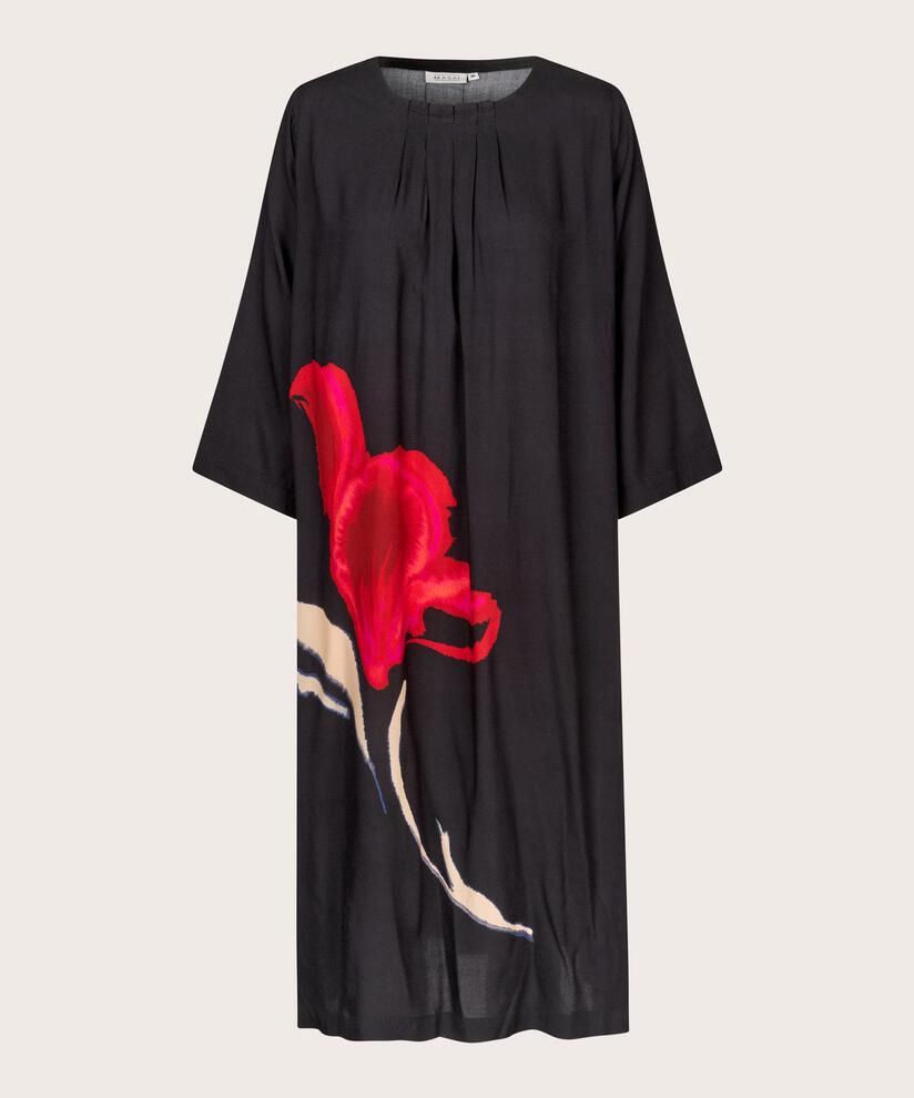 Viskosekleid mit handgemaltem Blumenmotiv, Haute Red