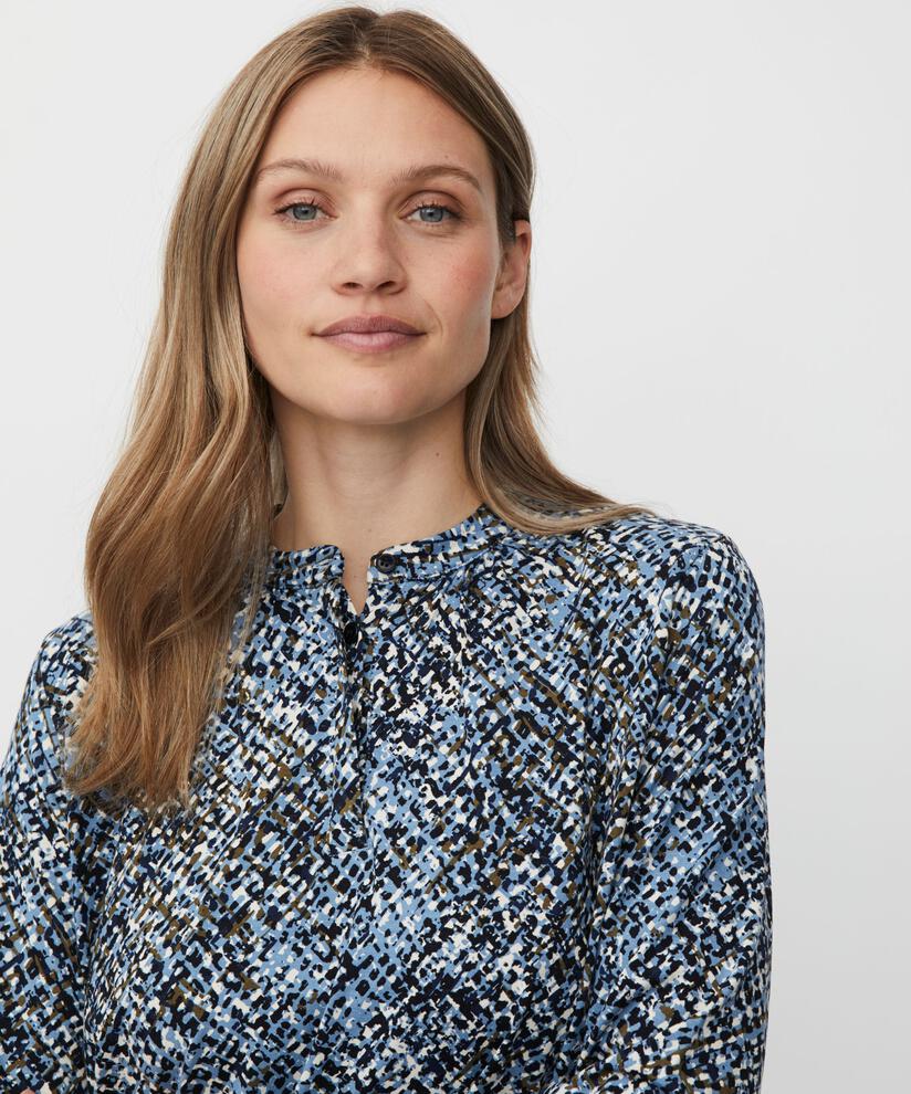 bedrucktes Shirt mit Knopfdetail am Hals, Proven Blue