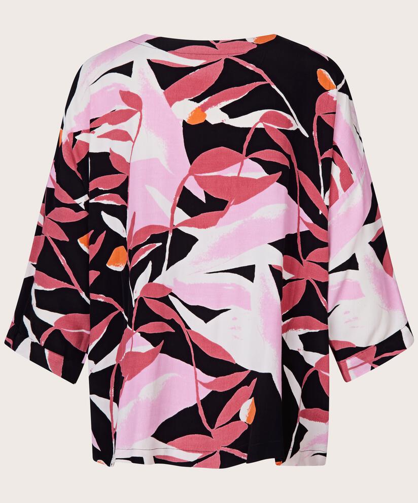 Rundhals Bluse mit 3/4 ärmeln, Begonia Pink
