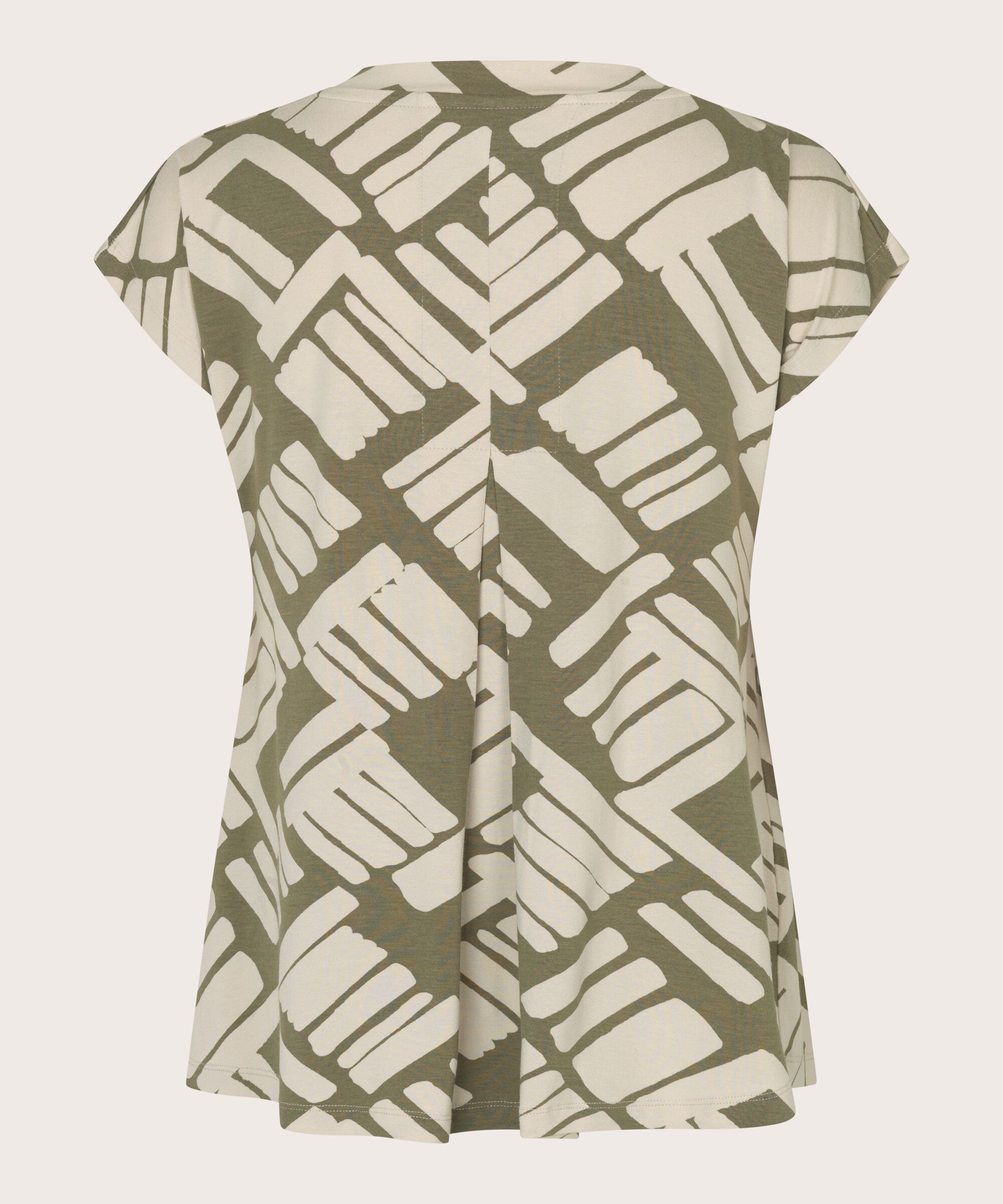 Bedrucktes T-Shirt mit V-Ausschnitt, Dusky Green