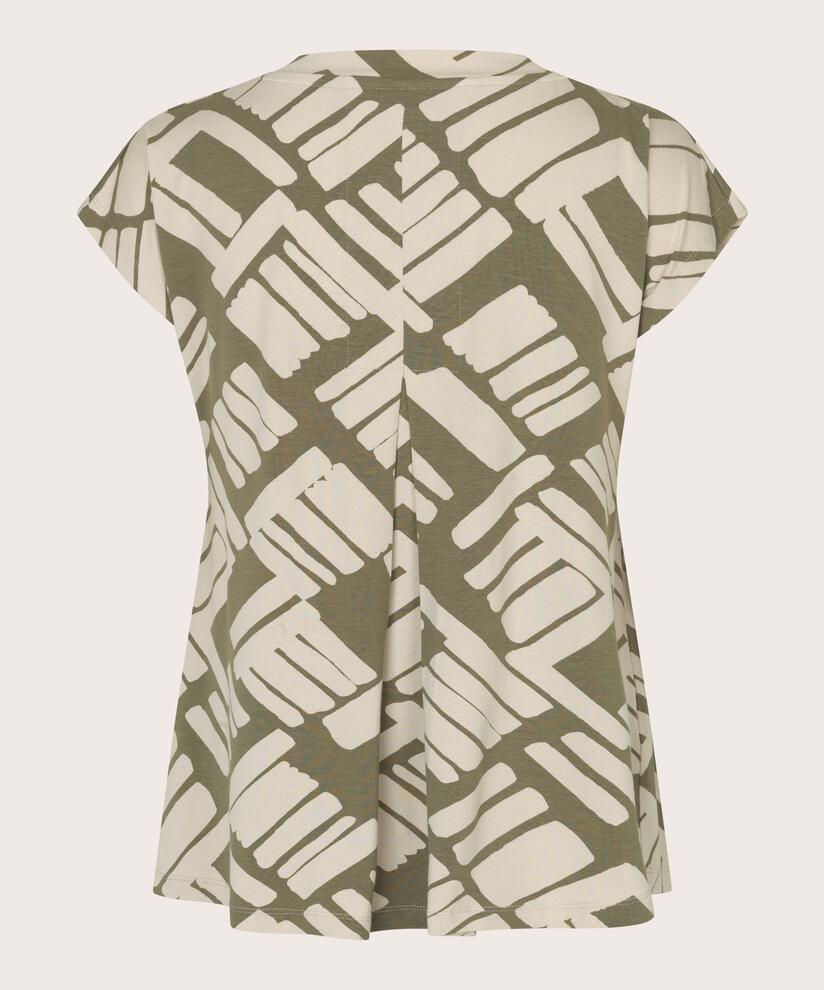 Bedrucktes T-Shirt mit V-Ausschnitt, Dusky Green