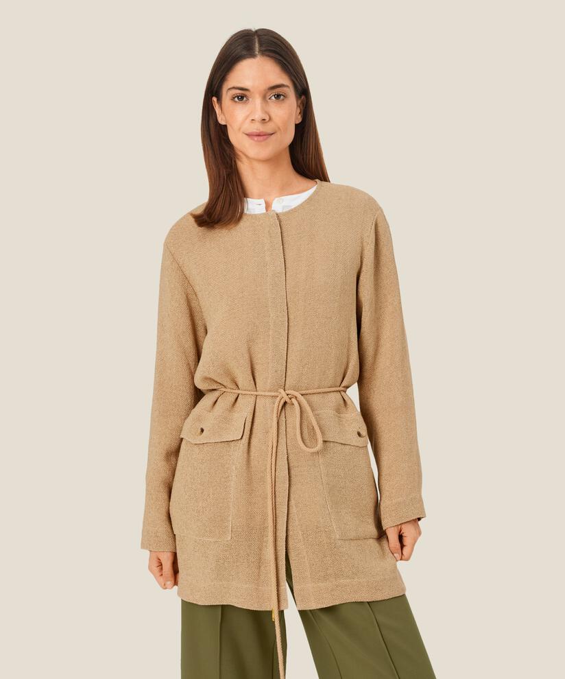 Bouclé-Jacke mit Bändern in der Taille, Safari