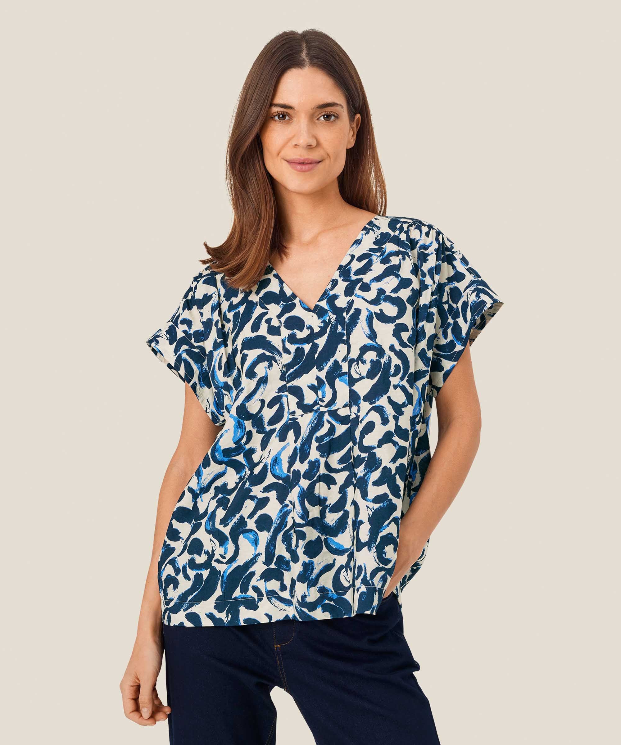 gemusterte Bluse aus Viskose, Ultramarine