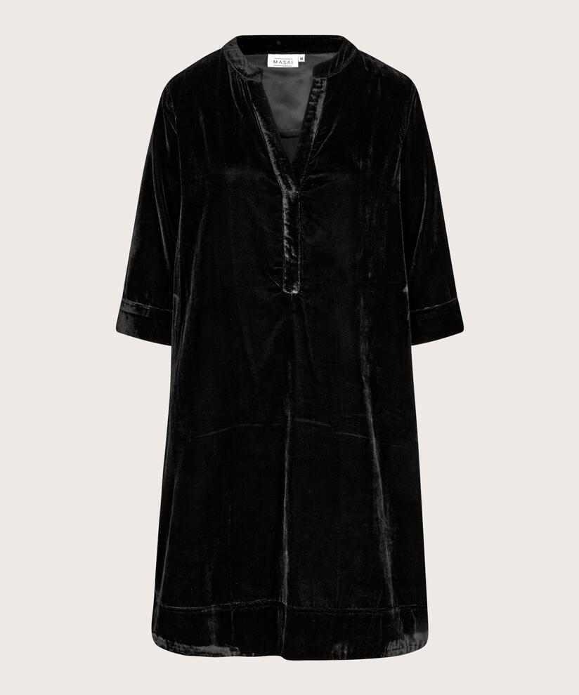 Velourskleid mit V-Ausschnitt, Black