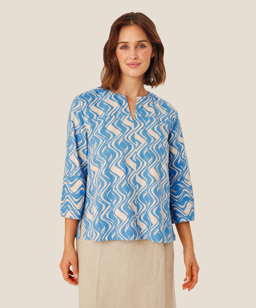 Bluse aus Baumwollmix mit 3/4-Ärmeln, Blue Bonnet