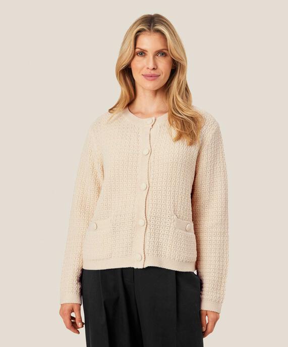 Strickjacke mit Strickmuster und bezogenen Knöpfen, Whitecap