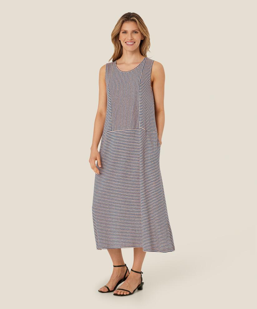 Gestreiftes Jerseykleid aus Leinenmischung, Navy Peony