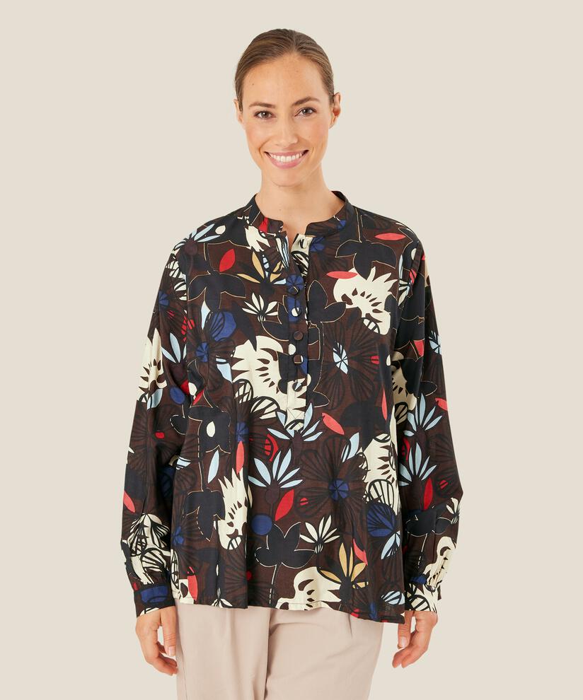 Viskosebluse mit Knopfleiste, Coffee Bean