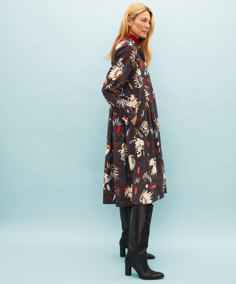 Kleid aus Viskose mit Knöpfen und Kragen, Coffee Bean