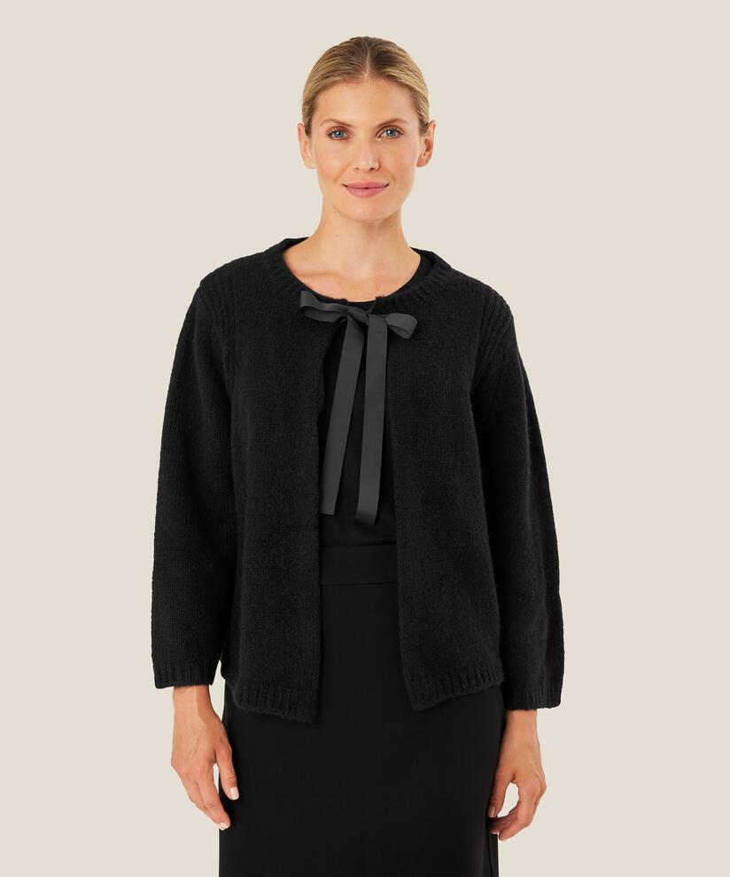 Cardigan aus Wollmischung mit Bindebändern, Black