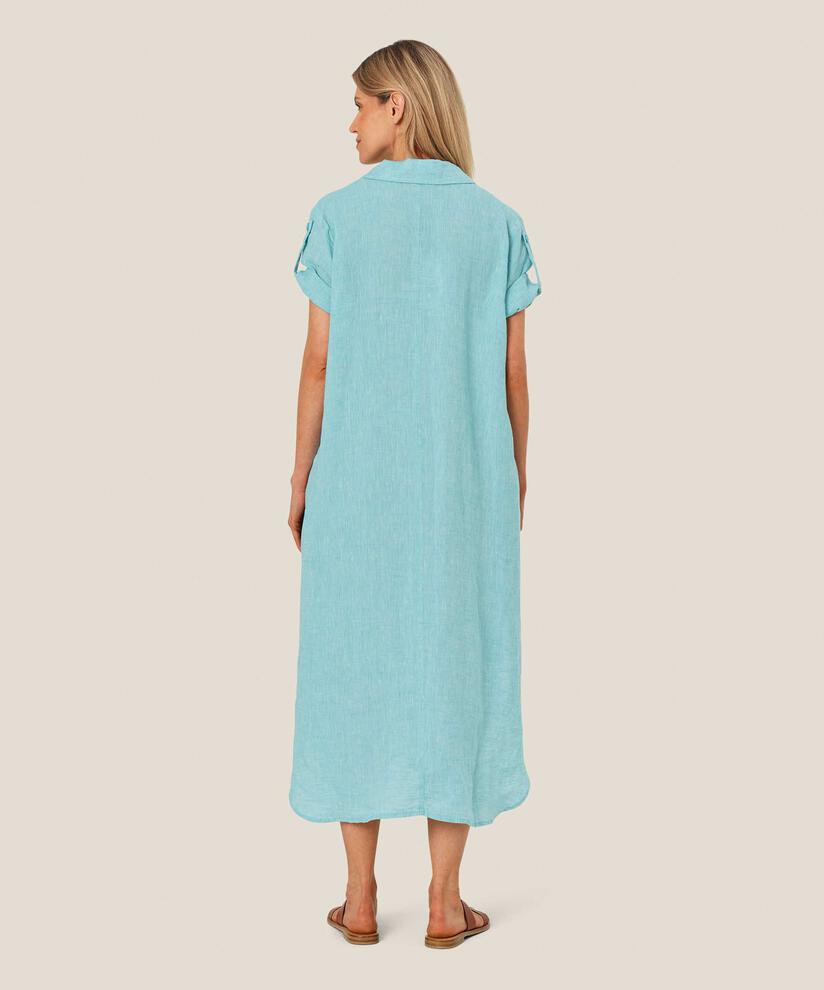 Leinenkleid mit Eingrifftaschen und Seitenschlitz, Aqua