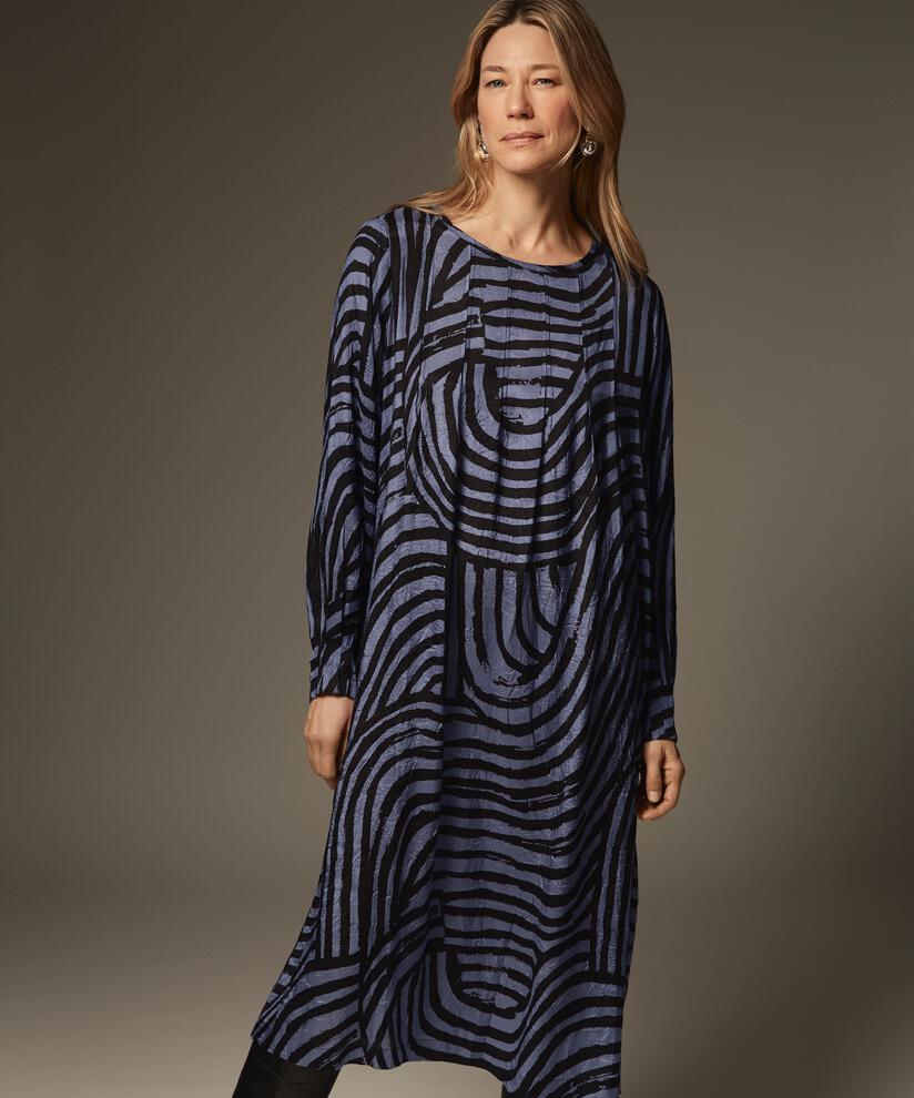 bedrucktes Viskosekleid mit Drapierung vorne, Bijou Blue