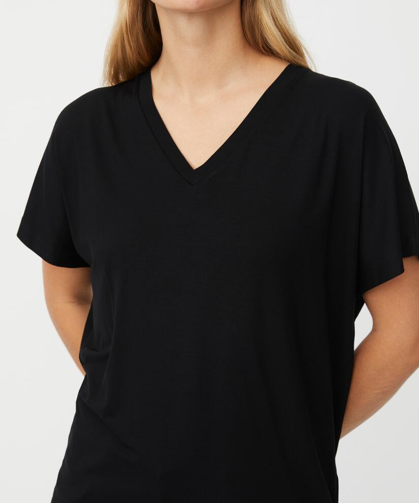 T-Shirt mit V-Ausschnitt aus weichem Jersey, Black