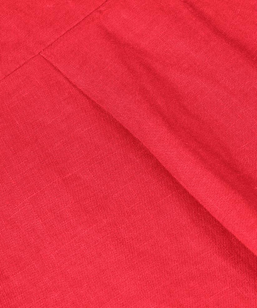 Leinenkleid mit V-Ausschnitt und Eingrifftaschen, Hibiscus