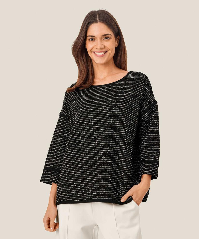 Shirt mit 3/4-Ärmeln aus strukturiertem Jersey, Black