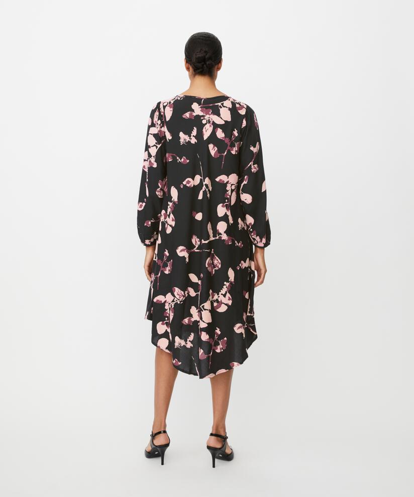 Bedrucktes Viskosekleid Mit Rundhalsausschnitt, Tawny Port