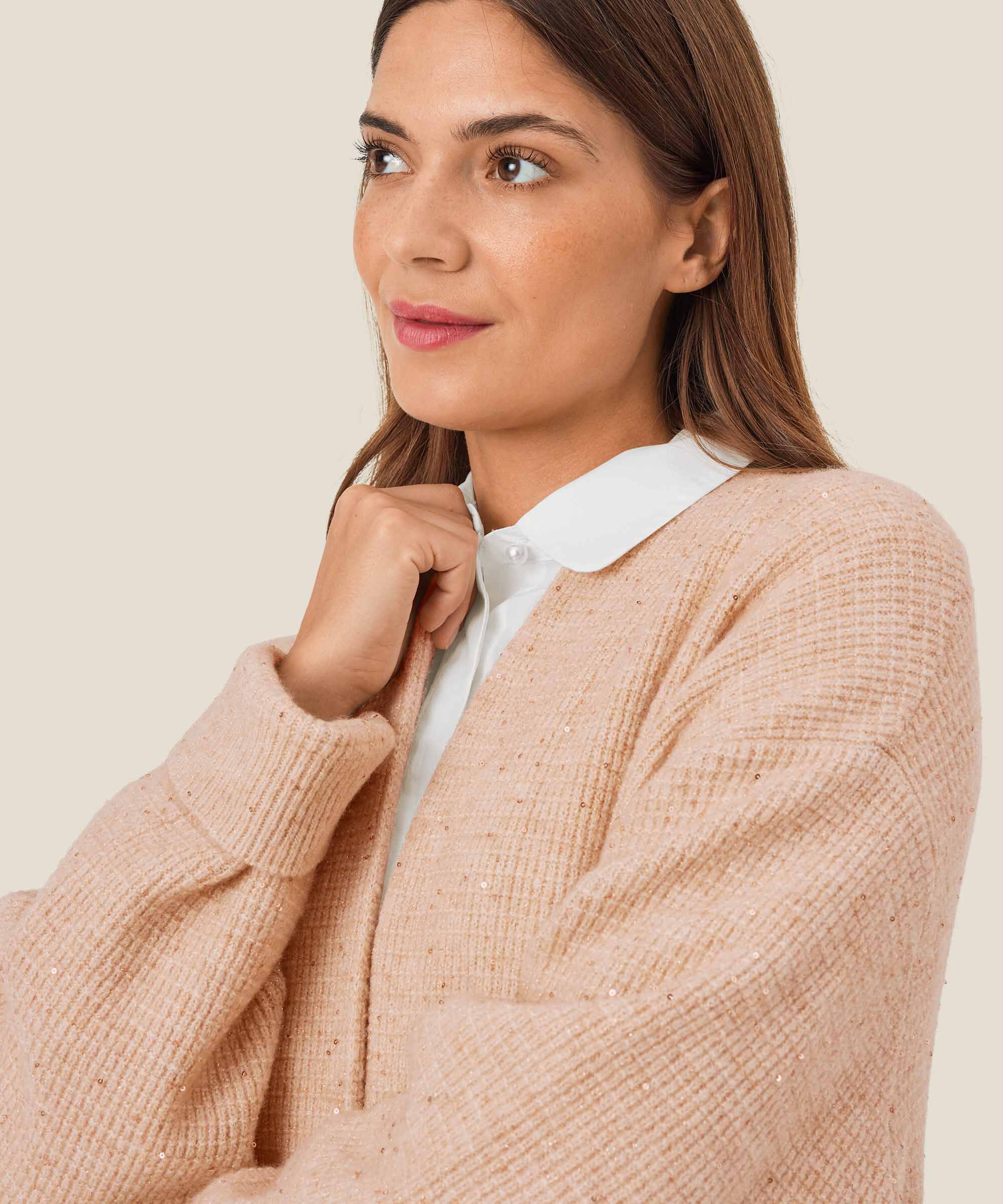 Cardigan aus Wollmix mit Pailletten, Bisquit
