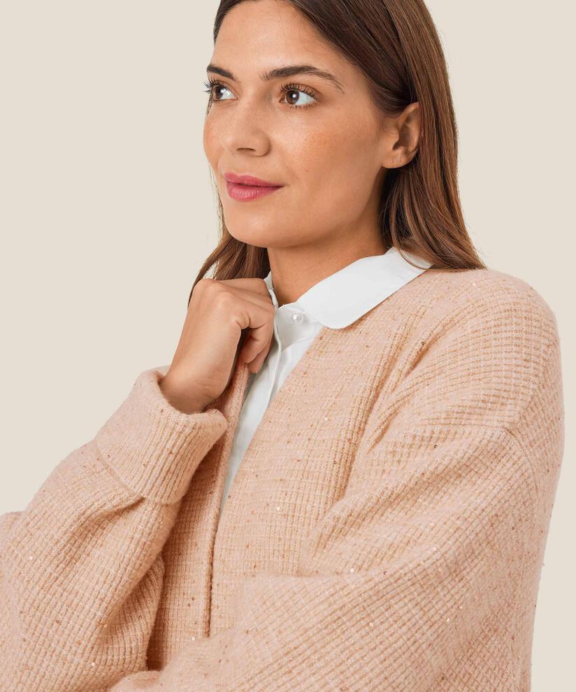 Cardigan aus Wollmix mit Pailletten, Bisquit