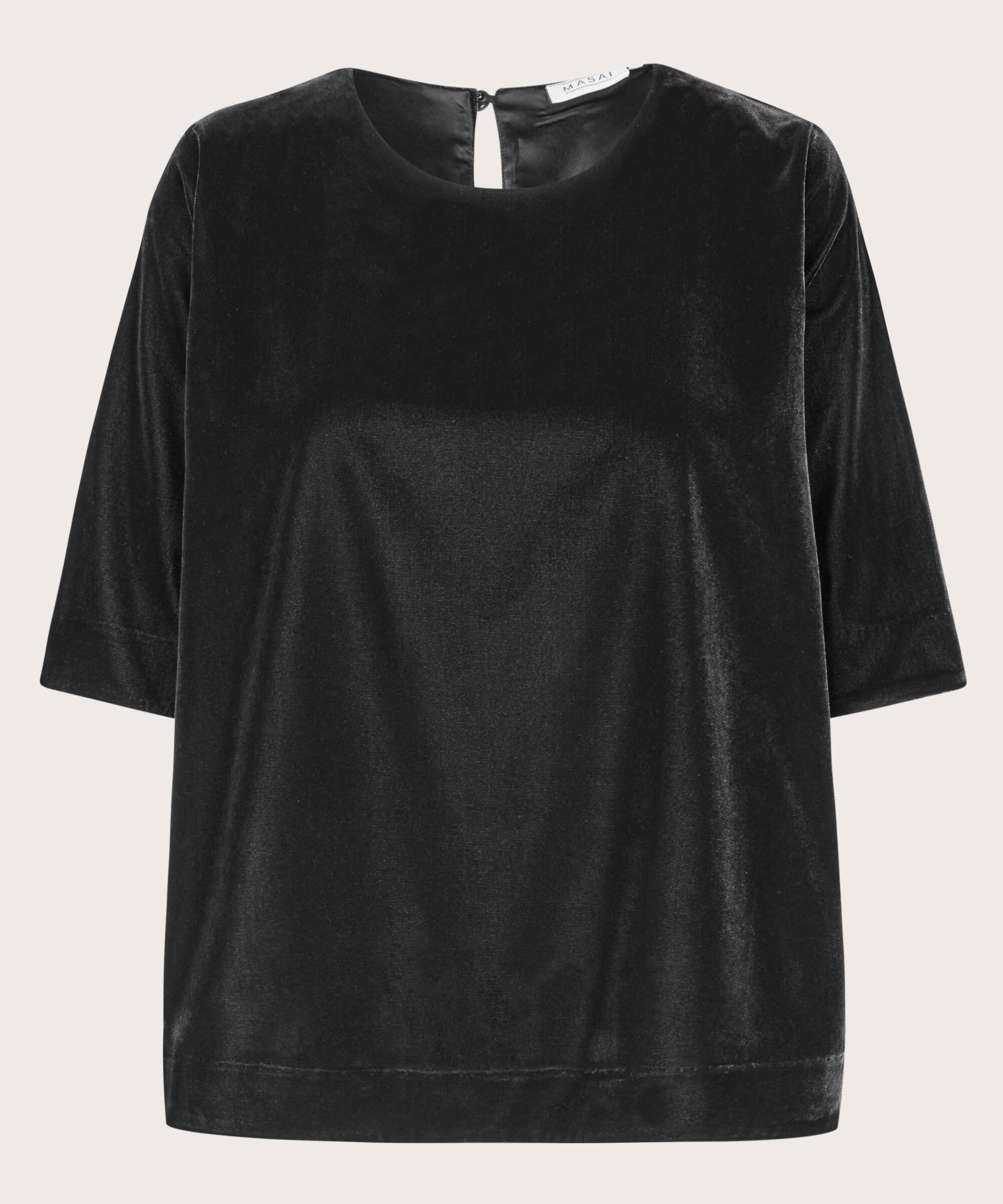 Veloursbluse mit Knopfdetail, Black