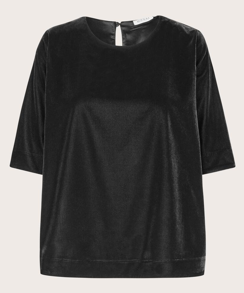 Veloursbluse mit Knopfdetail, Black