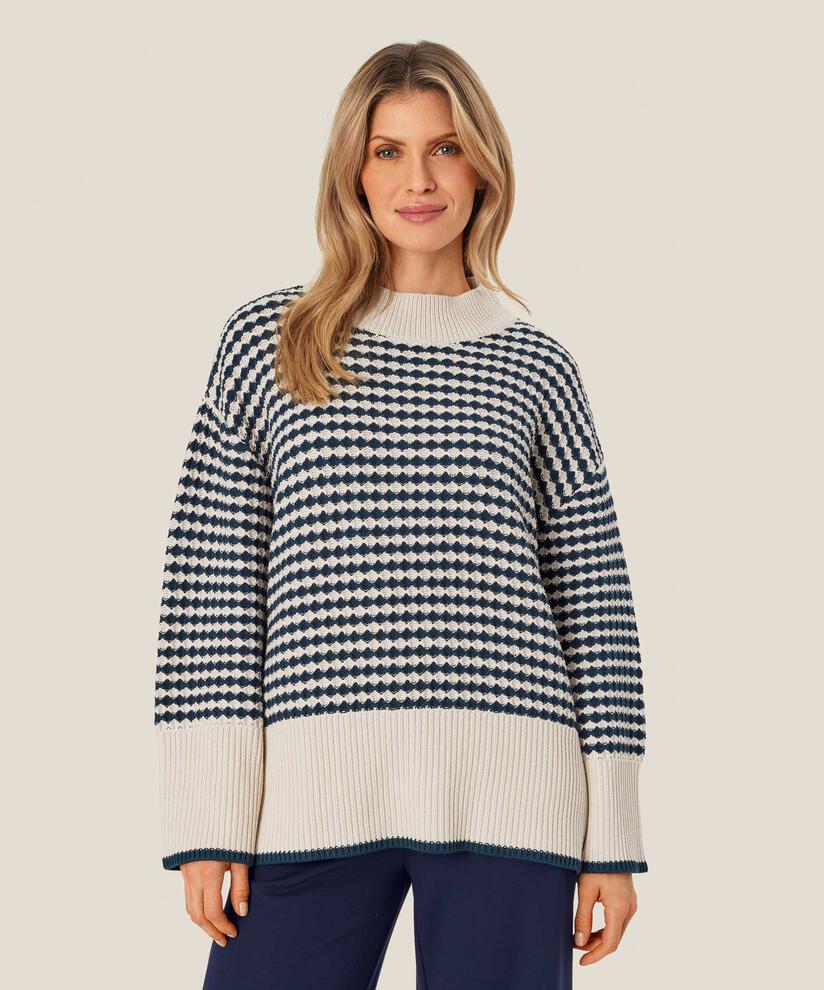 Hochgeschlossener Strickpullover aus Baumwolle, Mood Indigo