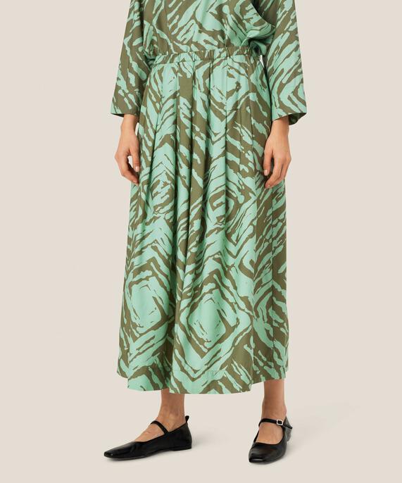 Bedruckter Viskoserock mit Gummizug in der Taille, D. Lichen Green