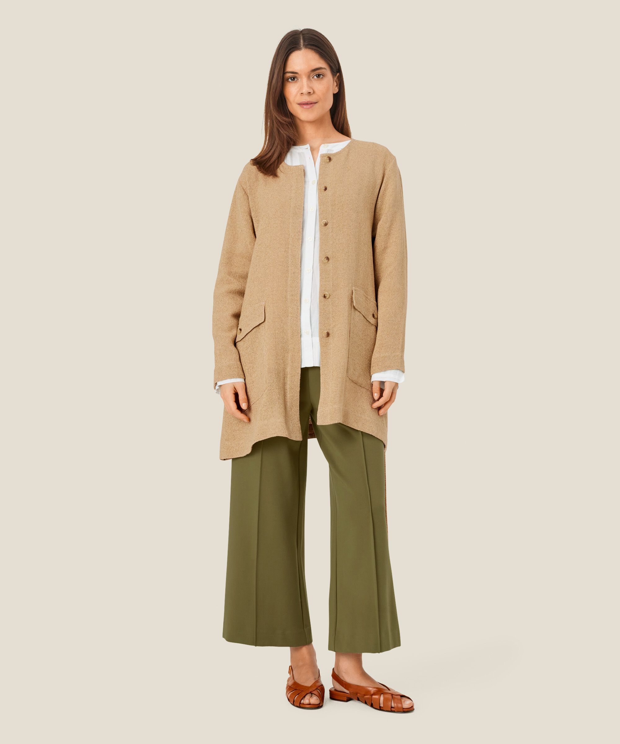 Bouclé-Jacke mit Bändern in der Taille, Safari