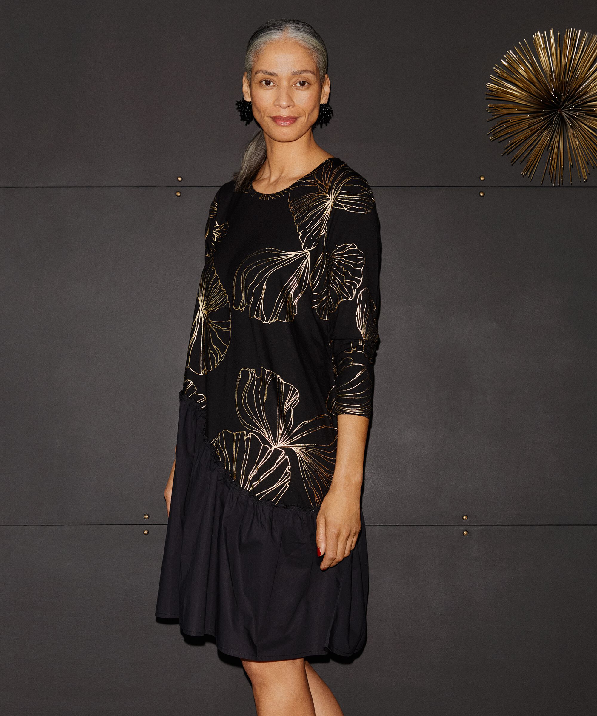 Kleid aus schwerem Jersey mit Golddruck, Gold