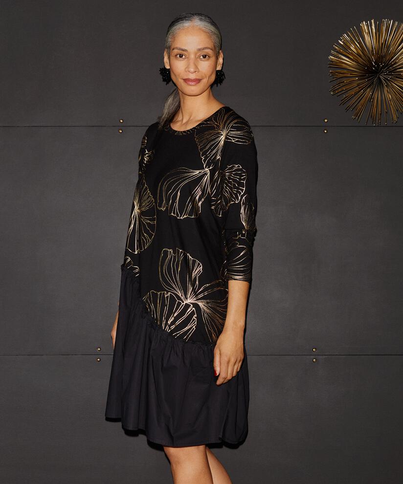 Kleid aus schwerem Jersey mit Golddruck, Gold