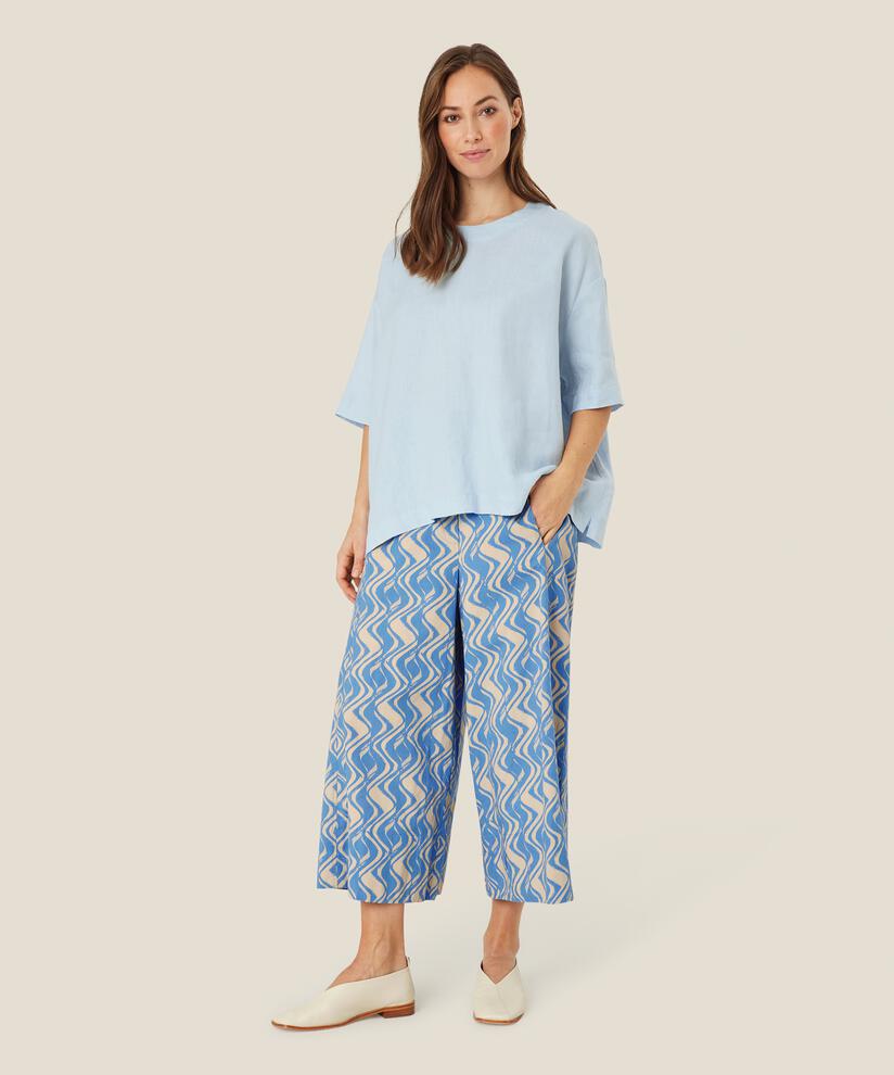 Bedruckte Baumwollhose mit weitem Bein, Blue Bonnet