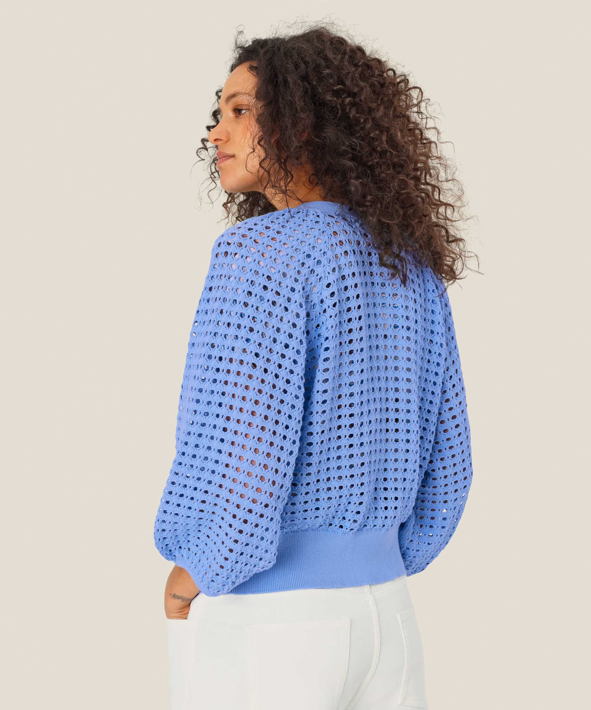 Lochmuster-Cardigan mit 3/4 Ärmeln, Della Blue