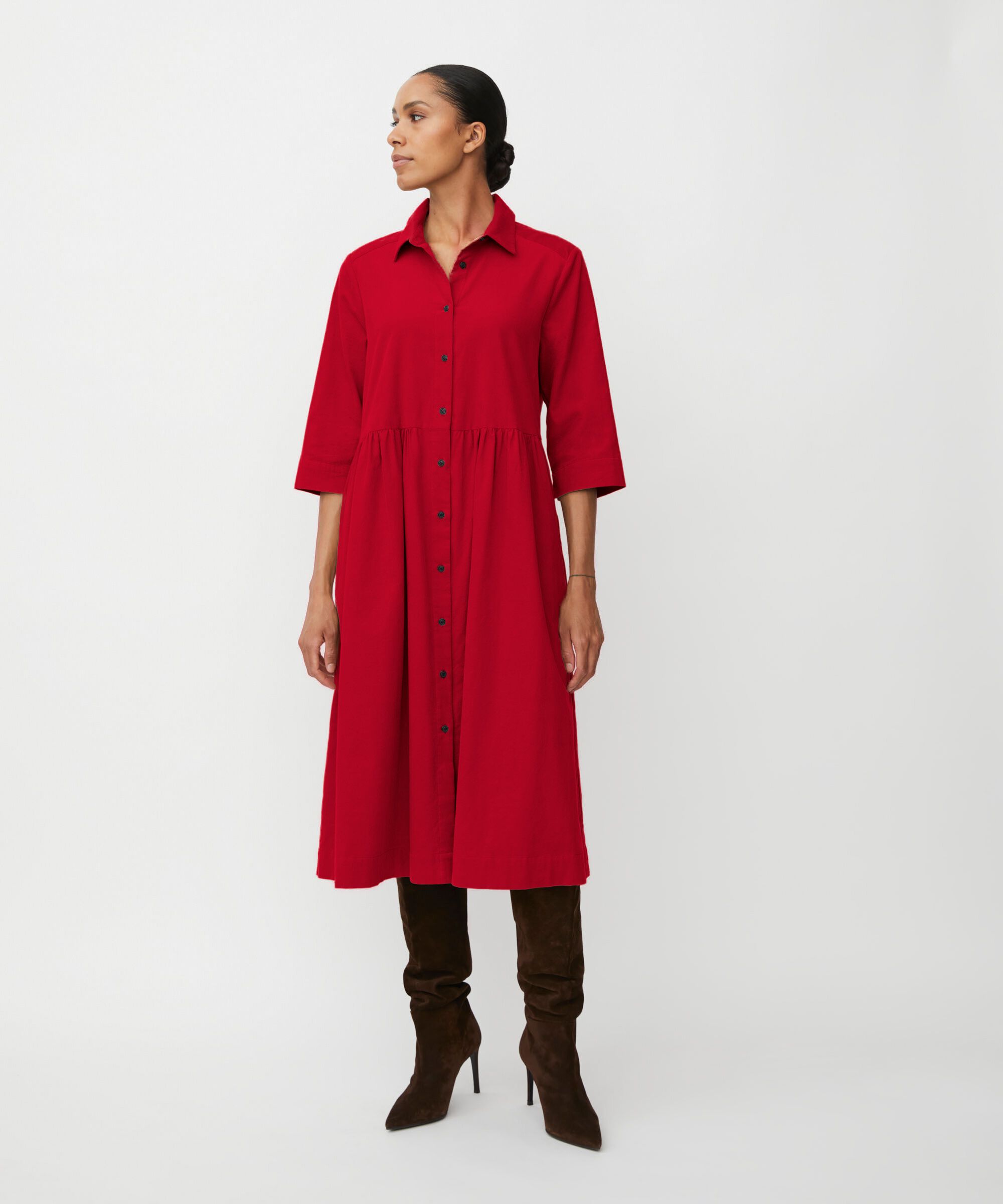 Samthemdkleid Mit 3/4-ärmeln, Scarlet Sage