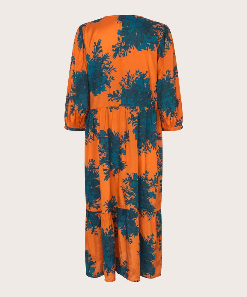 Bedrucktes Viskosekleid mit V-Ausschnitt, Russ Orange