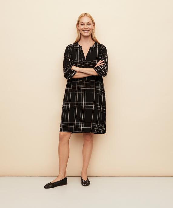 bedrucktes Kleid aus Leinenmischung, Black