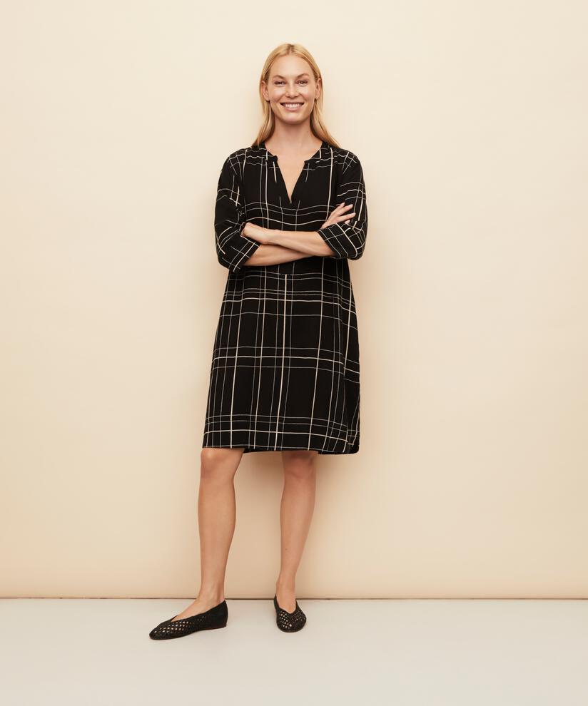 bedrucktes Kleid aus Leinenmischung, Black