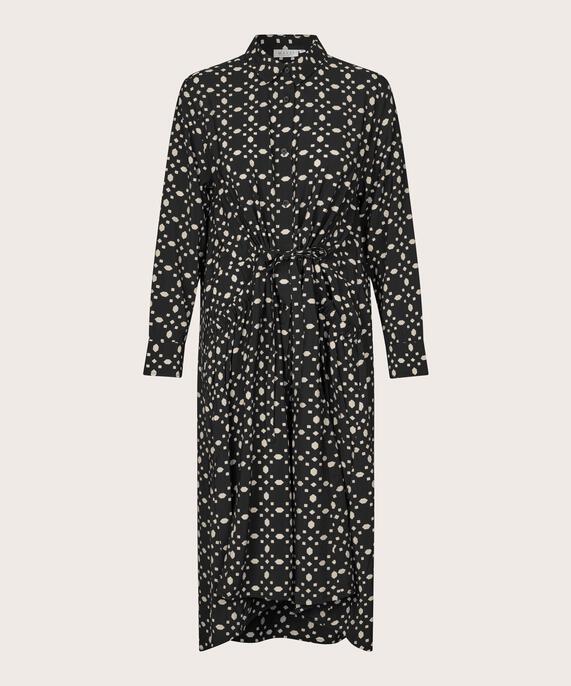 Durchgeknöpftes Viskosekleid mit Bindebändern, Black