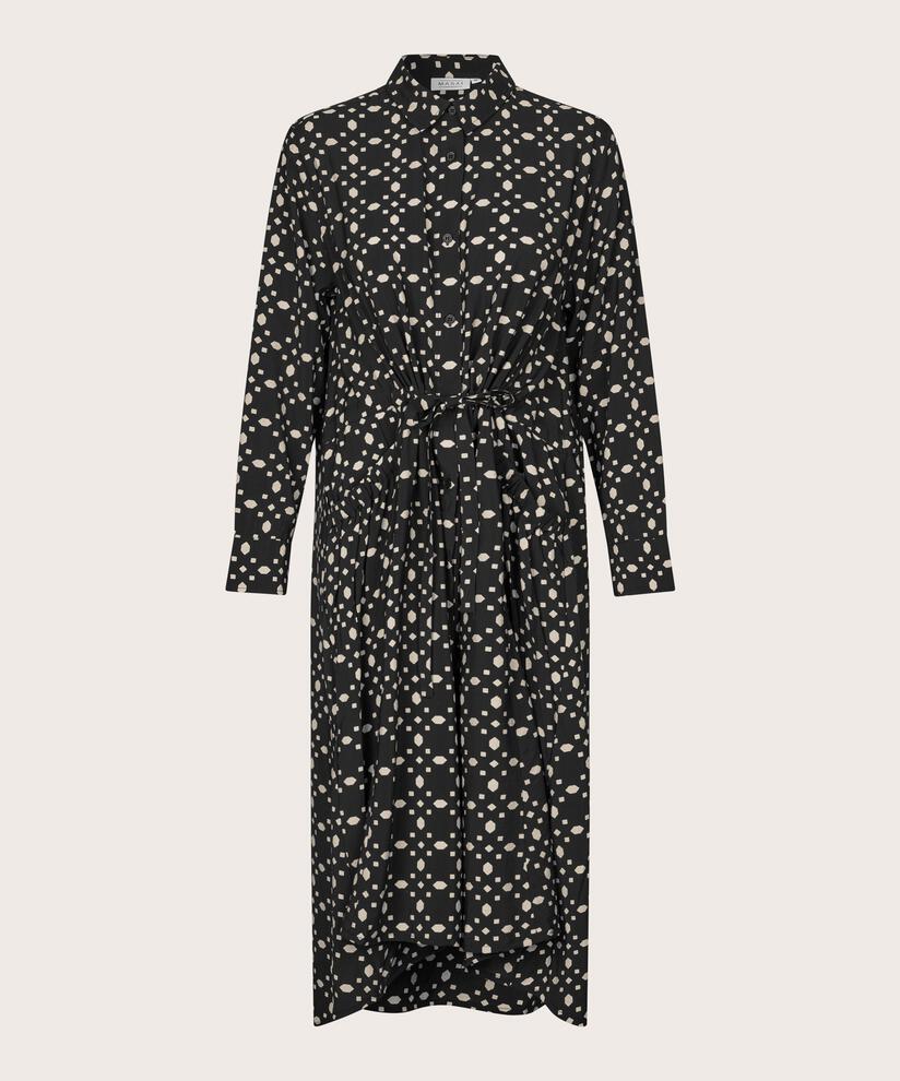 Durchgeknöpftes Viskosekleid mit Bindebändern, Black