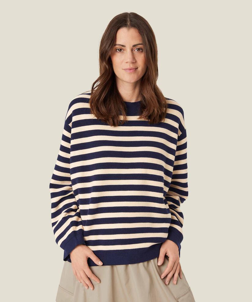 gestreifter Strickpullover aus Baumwolle, Maritime Blue