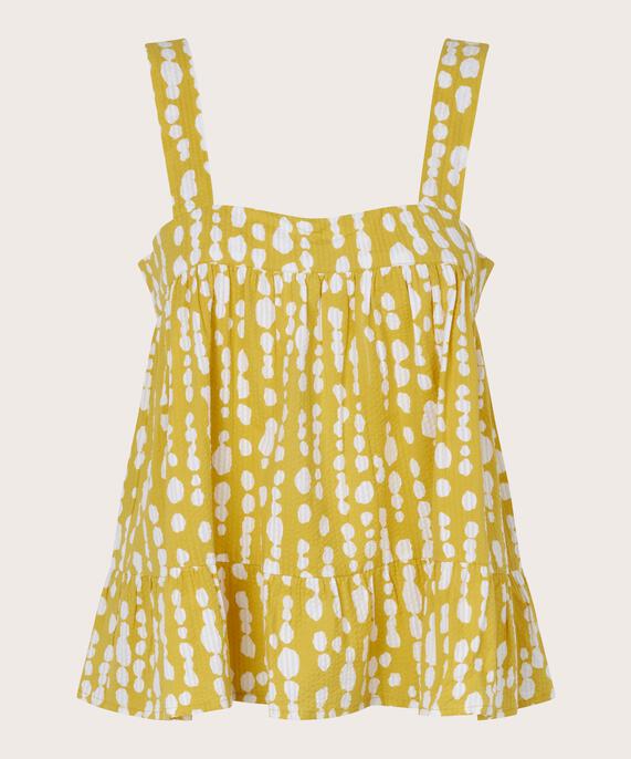 Bedrucktes Baumwolltop mit breiten Trägern, Oil Yellow