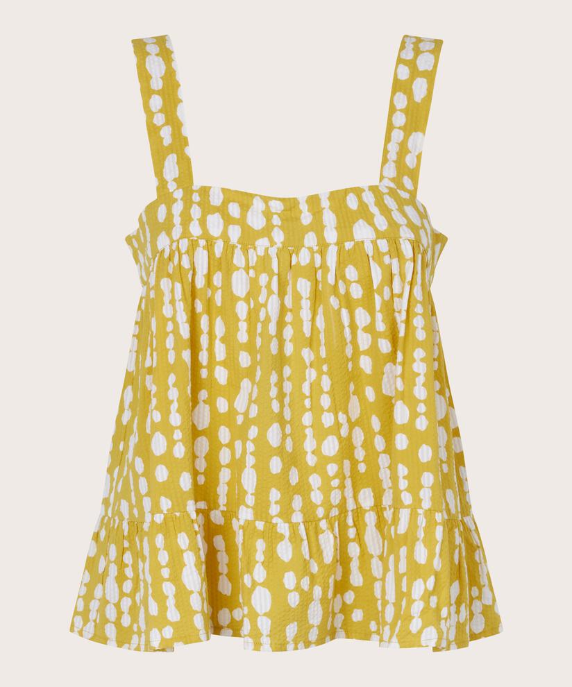 Bedrucktes Baumwolltop mit breiten Trägern, Oil Yellow