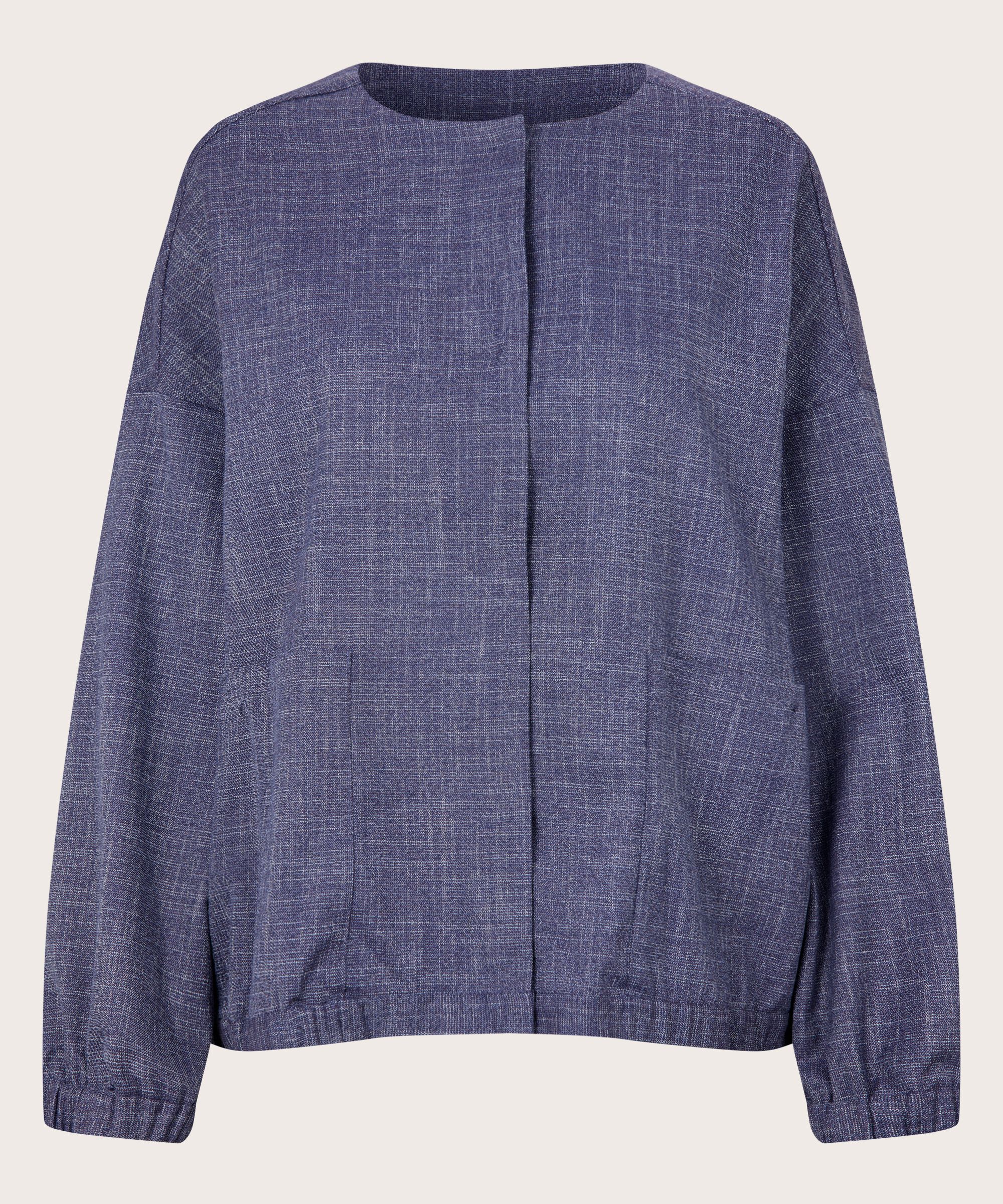 Rundhalsjacke mit verstecktem Knopfverschluss, Navy Blazer