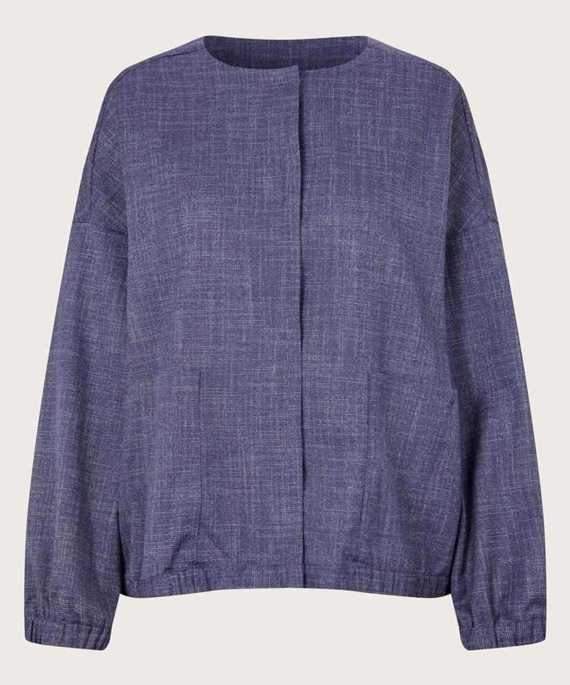 Rundhalsjacke mit verstecktem Knopfverschluss, Navy Blazer